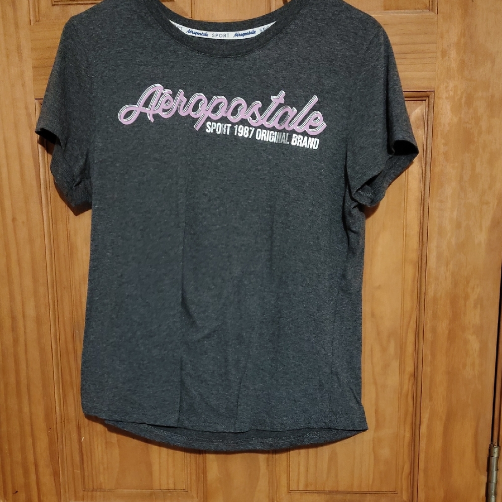 Aeropostale Gray and Pink Short Sleeve Tee